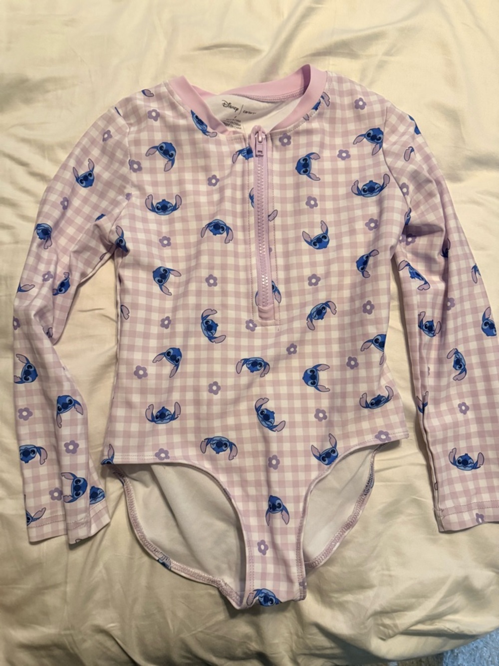 Carter's Pink Gingham Disney Zip-Front Rashguard One-Piece